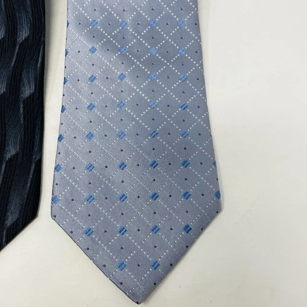 Stafford Executive Mens Lot of 2 100% Silk Printed Neck Ties in Blue/Gray‎ 2333